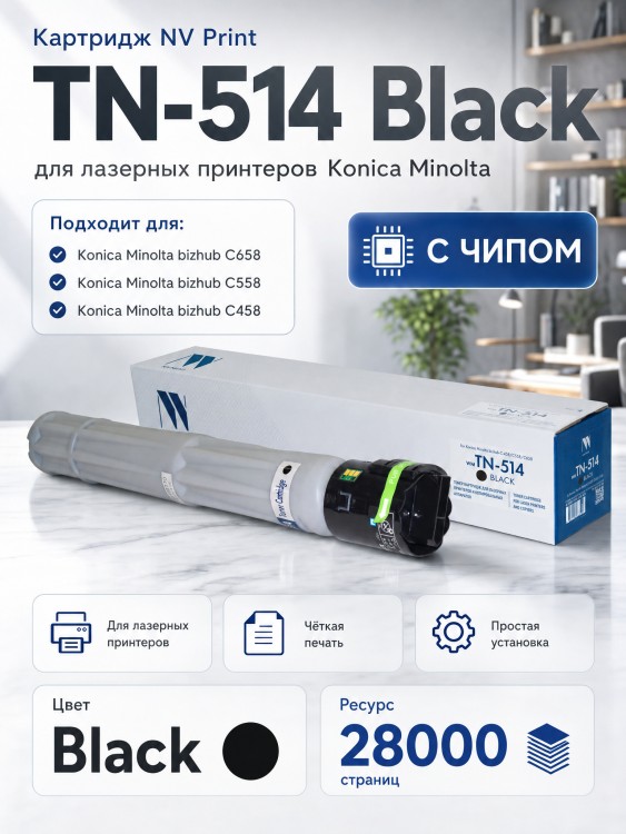 Картридж NV Print TN-514 Black (A9E8150) для принтеров Konica Minolta Bizhub-C 458/ С558/ С658, 28000 страниц