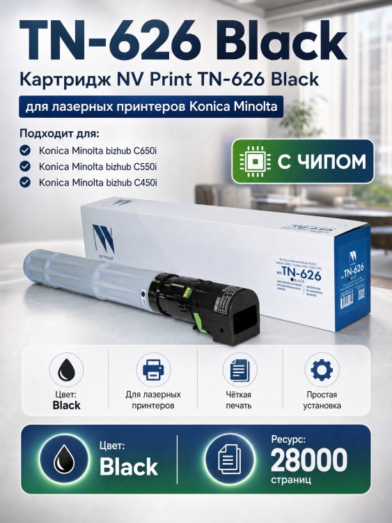 Картридж NV Print TN-626 Black для Konica Minolta Bizhub-C450i/Bizhub-C550i/Bizhub-C650i (ACV1150) 28000 страниц Картридж NV Print TN-626 Black для Konica Minolta Bizhub-C450i/Bizhub-C550i/Bizhub-C650i (ACV1150) 28000 страниц