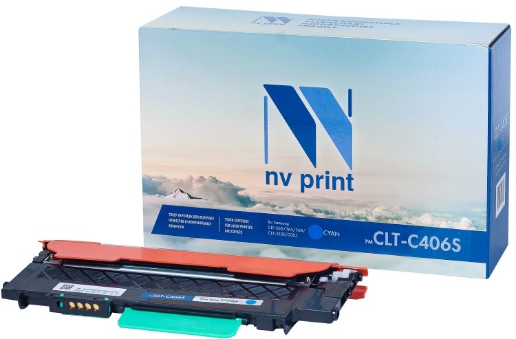 Картридж NV Print CLT-C406S Голубой для принтеров Samsung CLP-360/ 365/ 368/ CLX-3300/ 3305, 1000 страниц