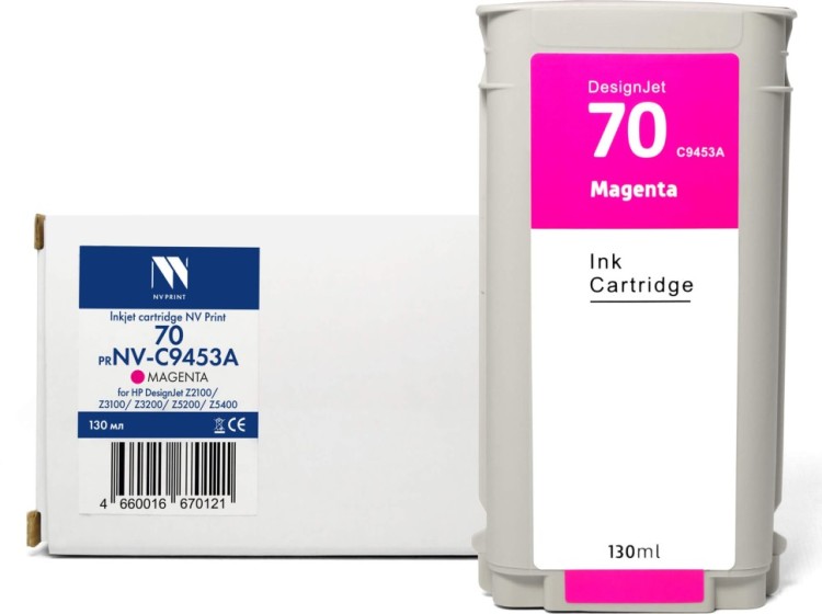 Картридж NV Print №70 (NV-C9453A) Magenta для HP DesignJet Z2100/ Z3100/ Z3200, пурпурный, 130мл Картридж NV Print №70 (NV-C9453A) Magenta для HP DesignJet Z2100/ Z3100/ Z3200, пурпурный, 130мл
