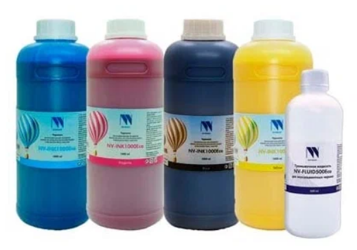 Экосольвентные чернила NV PRINT INK1000Eco4 комплект 4 цвета по 1000 мл + промывочная жидкость 500 мл