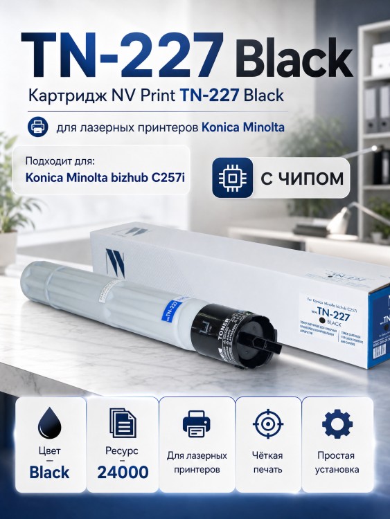 Тонер-картридж NV Print TN-227 Черный для принтеров Konica-Minolta bizhub C257i 24000 страниц Тонер-картридж NV Print TN-227 Черный для принтеров Konica-Minolta bizhub C257i 24000 страниц