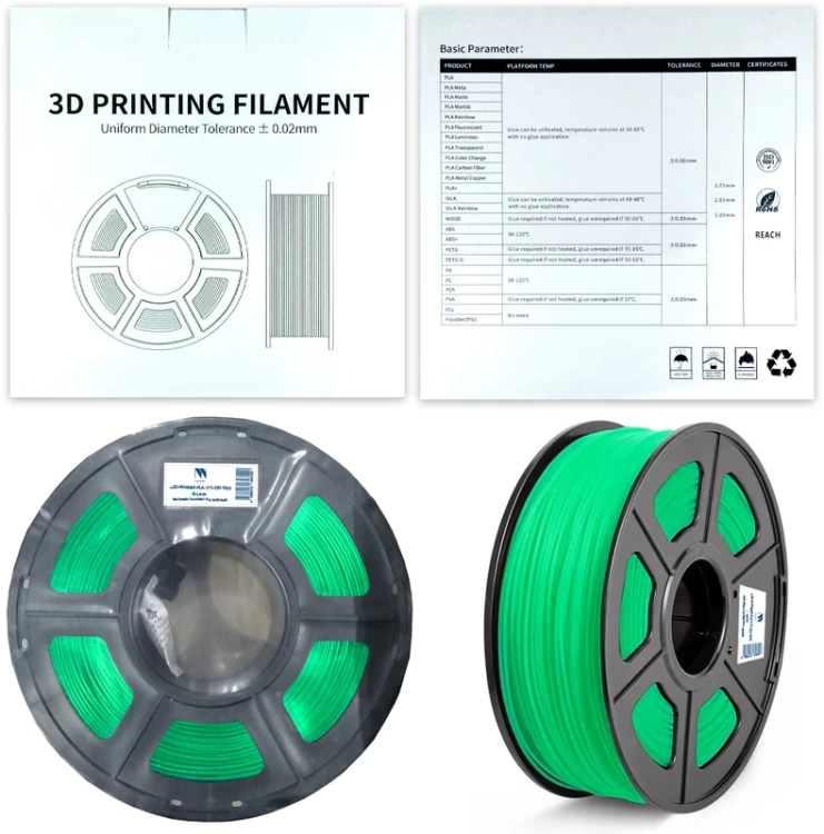 Филамент NVPRINT  PLA зеленый для 3D печати диаметр 1.75мм  длина 330метров  масса 1 кг