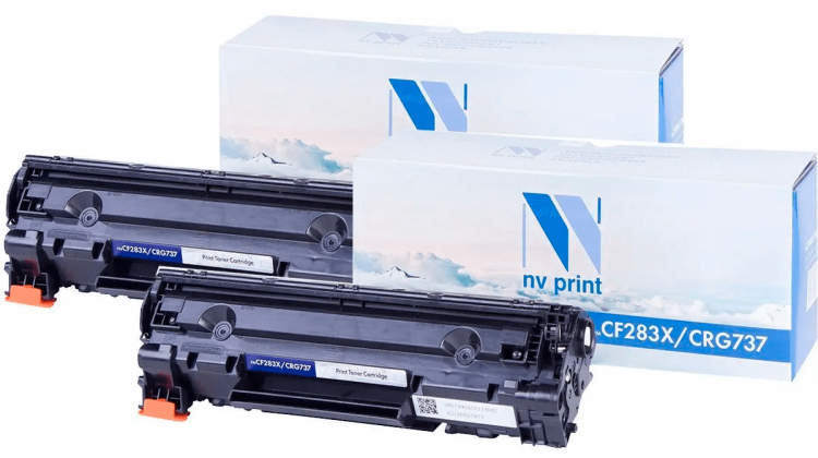 Картриджи NV Print NV-CF283X/ NV-737-SET2 универсальные для принтеров HP/ Canon LaserJet Pro M201dw/ M201n/ M225dn/ M225dw/ M225rdn/ LBP 151dw i-Sensys/ MF210/ 211/ 212/ 244dw/ 247d, (2 шт) 2200 страниц
